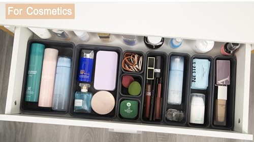 Kutesna 25 PCS Interlocking Desk Drawer Organizer Separator for Office,Bathroom,Kitchen,Makeup,Tool（4 Sizes） - color: Black, size: 25PC
