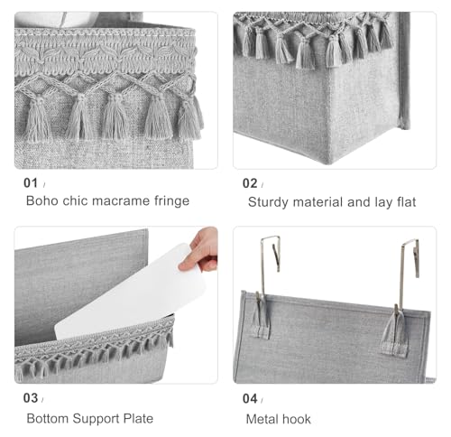 Dahey Over The Door Organizer Boho Nursery Storage Decor Closet Hanging Organizer with Tassels Decoration for Bedroom Nursery Bathroom Apartments Dorm Pantry, 5 Pockets, Grey - color: Grey, size: Large