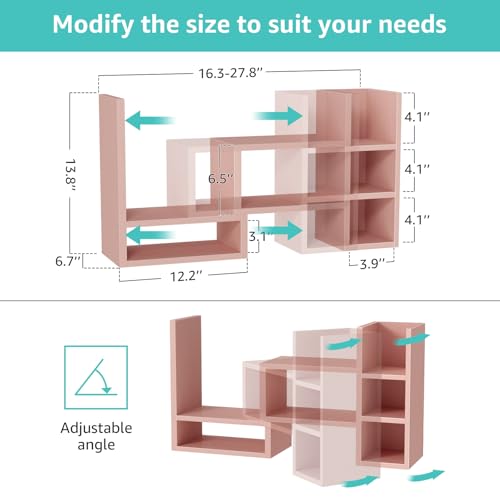 NUTIKAS Desk Shelves Desktop Organizer Shlef - Pink Office Organization for Top of Desk Organizers and Accessories Corner Bookshelf Table Top Shelving Small Hutch Decorations for Office - color: Pink