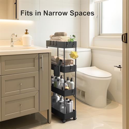 Pipishell Slim Storage Cart with Wheels - Bathroom Cart Organizer Storage, 4 Tier Rolling Carts for Bathroom, Laundry Room, Kitchen, Narrow Space, Black PIUC05 - color: Black, size: 4-Tier
