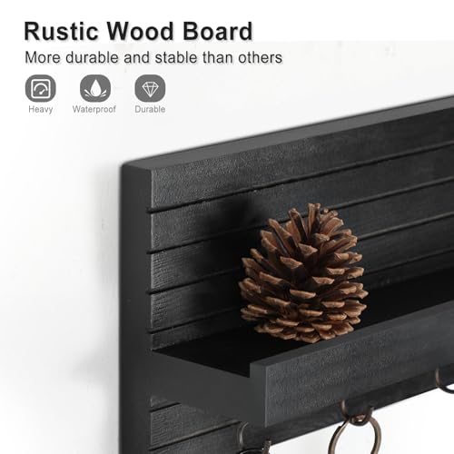 Lwenki Decorative Key Holder for Wall with Shelf, Entryway Shelf with Hooks Holds Leashes, Jackets and Glasses – Sturdy Wood Keyholder Entrance Hanger with Mounting Hardware (Black, Medium) - color: Black, size: Medium