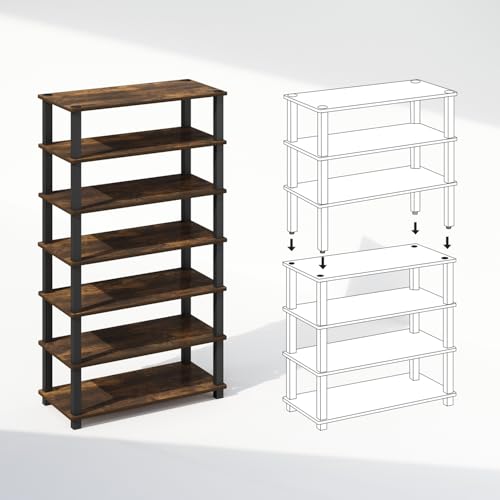 Furinno Turn-N-Tube Storage Shelves Set of 2, 4-Tier Stackable Standing Shelf, Open Corner Shelf, for Organization and Storage, Living Room, Garage, Home Office, Amber Pine - color: Amber Pine/Black, size: 4-Tier (Set of 2)
