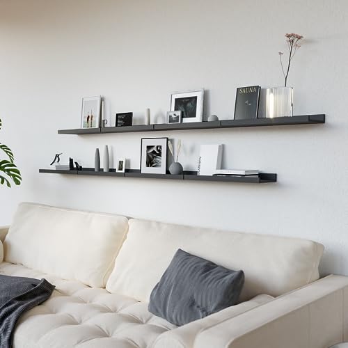 RICHER HOUSE 8 Set Floating Wall Mounted Shelves, Nursery Hanging Book Shelves with Lip for Storage, Black Display Picture Ledge Shelf for Bedroom Bathroom Kitchen Living Room Wall Decor, Modern White - color: Black, size: 8pcs*15.75in