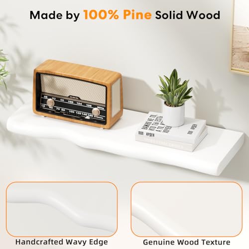 Floating Shelves for Wall Rustic Farmhouse 24 Inch Floating Shelf Bathroom Wooden Shelves for Wall Mounted Live Edge Pine Shelf with Unique Natural Grain for Living Room Bedroom Kitchen (White) - color: White, size: 24 inch - 2pcs