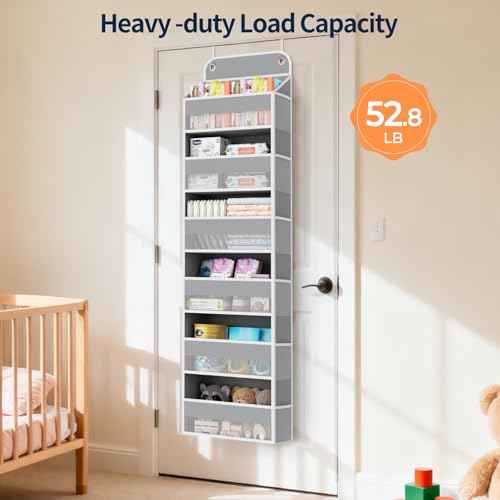 Yecaye 6 Tier Over the Door Organizer, 52.8lbs Capacity Door Organizer Hanging with 12 Mesh Pockets, Behind the Door Storage for Closet Baby Nursery Bathroom Bedroom,and Dorm,1Pc - color: Grey, size: 6 Tier