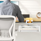 CABTE Desk Cup Holder with Drawer Organizer, Anti-Spill Clip-On Table Cup Hook with 360° Rotation Hidden Storage Box for Office Home Gaming Table (White) - color: White