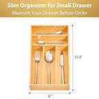 Umilife Bamboo Kitchen Drawer Organizer, 8 Inch Silverware Utensils Tray Holder for Small Drawer, Wood Caddy for Flatware Cutlery Knives - size: 8 x 15.5 inch (5 Slots)