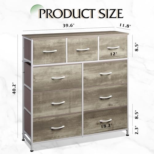 WLIVE 9-Drawer Dresser, Fabric Storage Tower for Bedroom, Hallway, Nursery, Closet, Tall Chest Organizer Unit with Fabric Bins, Steel Frame, Wood Top, Easy Pull Handle, Greige - color: Greige