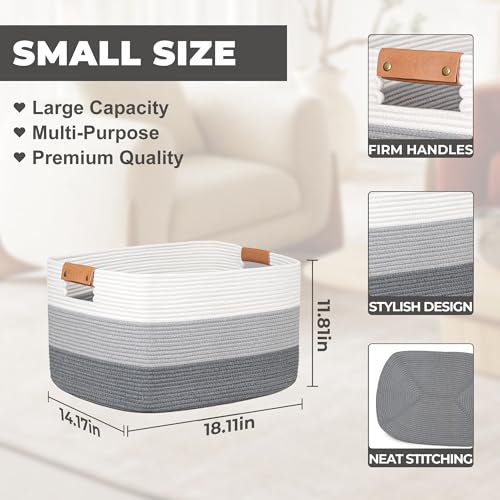 danpinera Rectangle Blanket Storage Basket, 50L Large Decorative Basket Living Room, Storage Bin with Handle, Woven Rope Hamper for Toy Organizing & Laundry, 18.11’’*14.17’’*11.81’’ Gradient Grey - color: Gradient Grey, size: 50L