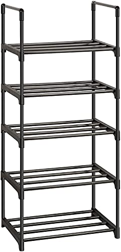 OYREL Shoe Rack, Sturdy Metal Shoes Rack Organizer,Narrow Shoes Stand Shelf 5 Tier Shoe Racks for Closets Small Space - color: Black, size: 17.1"W x 11.8"D x 40.5"H in 5 tier
