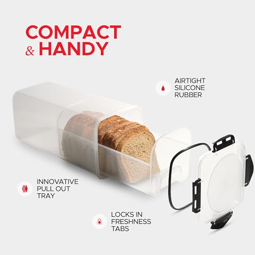 Tafura Bread Storage Container with Tray, Plastic Bread Box, Bread Container with Airtight Lid, Loaf Bread Keeper, Bread Holder for Homemade Bread, BPA Free - color: Black - 1 Pack