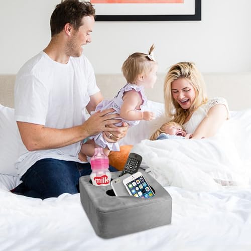 Couch Cup Holder Pillow Tray & Caddy - for Sofa, Bed, Car, Man Cave | Keep Drinks at Hand & Spill-Proof Accessories for New Parents, Camping, Park, Boat, Beach, Bathroom Cup Holder, Gray - color: Light Gray, size: 9.4" x 9.4" x 3.9"