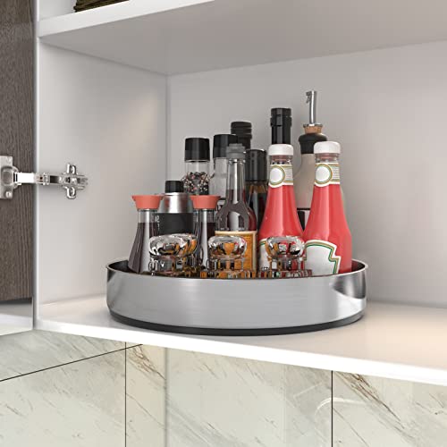 VAEHOLD Pantry Cabinet Lazy Susan Stainless Steel Black Spice Rack Turntable - Decorative Trays Storage Containers Organizer for Kitchen Cabinet, Snacks, Bathroom (10 inches) - color: Silver, size: 9 4/5''