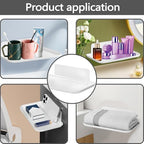 2 Pack White PP Folding Wall Shelf, 6.8" x 4.3" & 11" x 6.3" Foldable Adhesive Shelves, Small Fold-Down Wall Storage Tray for Bathroom Toilet Kitchen Phone Towel