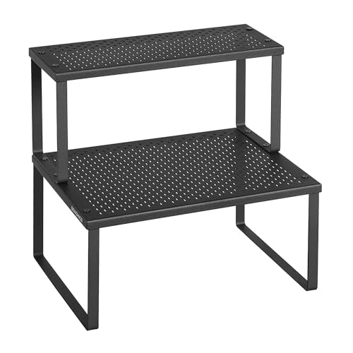 SONGMICS Spice Racks, Set of 2 Metal Cabinet Shelf Organizers, Countertop Organizers, Shelf Risers, Stackable, Expandable, Ink Black UKCS005B01 - color: Ink Black, size: 11"D x 12.6"W x 6.1"H + 5.5"D x 12.6"W x 6.1"H