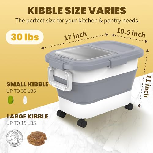 HOYTAMDA 20-30Lbs Rice Container,Collapsible Airtight Food Storage Containers with Wheels,Handle,Rice Storage Container with Small Bin and Scoop - color: Clear/20-30lbs