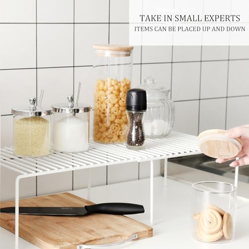 Expandable Cabinet Organizer for Kitchen Cupboard Under Sink Countertop Bathroom Bedroom Office Table Desk Counter Storage Organization Rack Saver Stackable Saving iron Frame Rust Resistant (White)