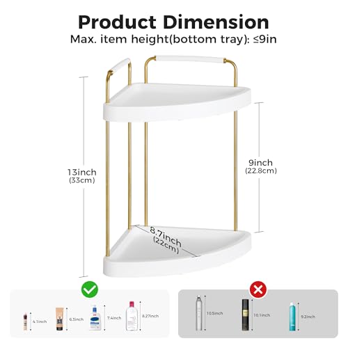 Vtopmart 2-Tier Bathroom Corner Countertop Organizer, Vanity Dresser Counter Tray Shelf for Skincare, Perfume, Makeup, Gold - color: Gold, size: Corner