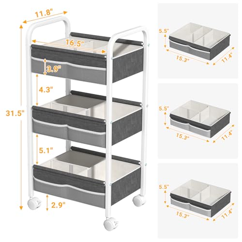 Baby Diaper Caddy Rolling Utility Cart, 3 Tier Baby Essentials Nursery Organizer and Storage with Dividers and Drawers for Crib, Bedroom, Art & Craft Organizer (White) - color: White