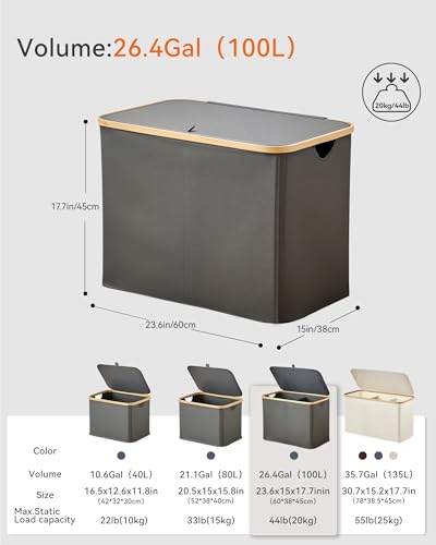 Storage Basket with Lid and Handles, 100L Fabric Bin with Divider for Shelf, Closet, Toy Organization, Collapsible Storage Organizer for Home, Grey - color: Grey, size: 100L