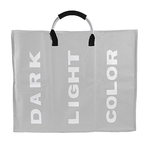 94L Foldable Laundry Basket with Handle Divided Laundry Hamper 3 Sections for Dirty Clothes 3 Compartment Collapsible Sorted Bag for School Dorm Bedroom Bathroom Closet Apartment (Light gray)