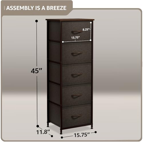 Sorbus Nightstand with 5 Drawers - Bedside Furniture & Night Stand End Table Dresser with Steel Frame, Wood Top, Easy Pull Fabric Bins for Home, Bedroom Accessories, Office & Dorm - color: Brown, style: 5 Drawer