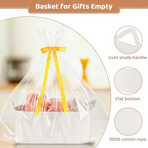 OIASKET Empty Gift Baskets for Baby Shower, 15.4"L x 11.4"W x 6.7"H Cute Woven Storage Basket with Gift Bags and Ribbons, Small Rope Toy Basket with Handles, Cat Dog Pet Toy Organizer - Small White - color: White, size: Medium: 15.4"L x 11.4"W x 6.7"H