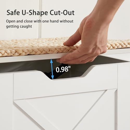 VECELO 17.7" Storage Bench, Entryway Shoe Ottoman, Farmhouse Style Bench with Handwoven Cushion and Metal Safety Hinges, for Bedroom, Living Room, Entryway, White - color: White, size: 17.7"W
