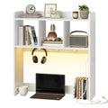 HOOBRO Desktop Bookshelf, Office Desktop Shelf, Desk Hutch with Outlets, Wooden Office Desktop Bookcase, Desktop Organizer Shelf with LED Light Strip and 3 Hooks, for Home, Study, White WT12UDSJ01 - color: White