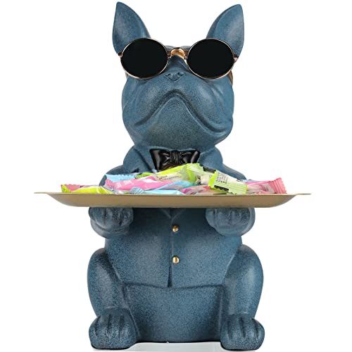 Modern Resin Blue Bulldog Statue Piggy Bank Key Holder Candy Jewelry Earrings Tray for Home Decor Modern Art Dining Table Decor Office - color: Blue