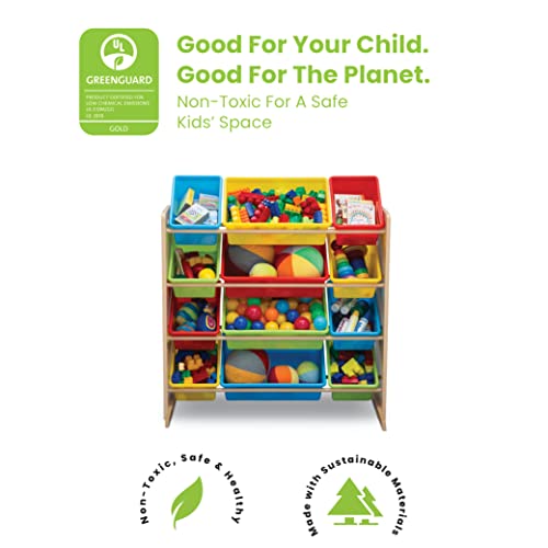 Delta Children Kids Toy Storage Organizer with 12 Plastic Bins - Greenguard Gold Certified, Natural/Primary - color: Natural/Primary