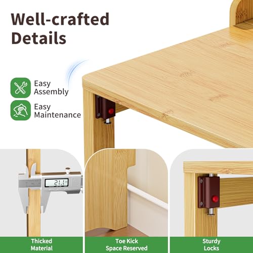 Bamboo Folding Desk for Small Spaces with Storage, Mid Century Foldable Desk with Bookshelf, Small Desks with Storage for Home Office Bedroom, Natural - color: Natural, size: 21.65"D x 40.55"W x 29.92"H