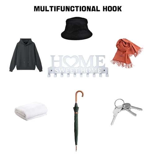 Key Holder Wall Mounted with Screws and Anchors, White Multifunctional Key Hanger with 10 Hooks, Entryway Front Door Kitchen Hallway Garage Office - color: Home-1 White