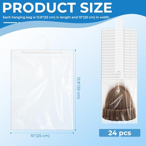 24 Pcs Hanging Storage Bags, Reusable Clear Hanging Bags, Hook Hanging Bags for Classroom, Library, Pharmacy, Armoire, Bathroom(10'' x 12.5'')