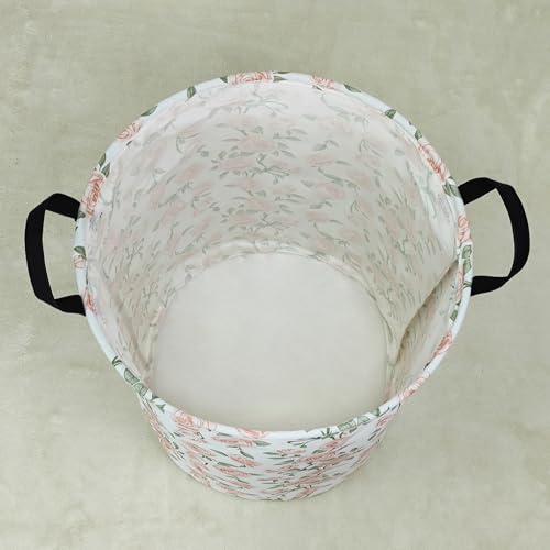 LANGYASHAN Laundry Basket Canvas Fabric Collapsible Organizer Basket for Storage Bin Toy Bins Gift Baskets Bedroom Clothes Children Nursery Hamper (Rose) - color: Round Champagne Rose