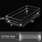 LotFancy Clear Plastic Drawer Organizer, 12’’ x 6” x 2’’, Set of 3 Drawer Storage Containers Bins for Dresser Cosmetics Makeup, Stackable - size: 12x6x2''