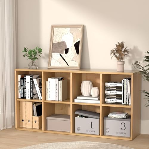 Wooden 8 Cube Storage Organizer with Closed Back Panel,White Cube Shelf Cubby Storage Organizer with Compartments for Living,Bookshelf, Easy to Install (Oak, 8 Cube-11in) - color: Oak, size: 8 Cube-11in