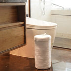 Toilet Paper Holder Handmade – Woven Cotton Toilet Paper Stand & Storage Basket with Lid, Freestanding Organizer for Bathroom, Fits 3 Mega Rolls Gradient Brown 14'' x 7'' - color: White