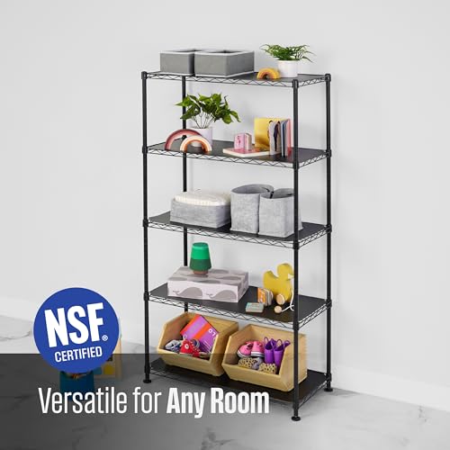 SafeRacks - NSF Certified Storage Shelves, Zinc, Heavy Duty Steel Wire Unit with Adjustable Feet, Garage or Bakers Rack, Kitchen, Pantry Shelf - (14"x30"x60" 5-Tier) (Black) - color: Black, size: 14"x30"x60" 5-Tier