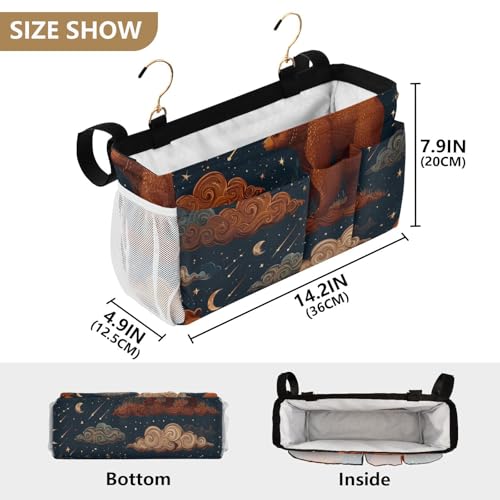 Bedside Caddy Metal Frame Hanging Organizer Bunk Bed Dorm Accessories Hook And Loop Storage Bag Large Pockets Forest Starry Sky Bears Brown - color: Forest Starry Sky Bears Brown