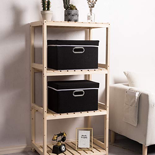 PRANDOM Foldable Storage Bin with Lid [5-Pack] Linen Fabric Decorative Storage Box Organizer Container Basket Cube with Handles Divider for Closet Office Living Room Black(14.9x9.8x9.8) - color: Black, size: M(5-Pack)