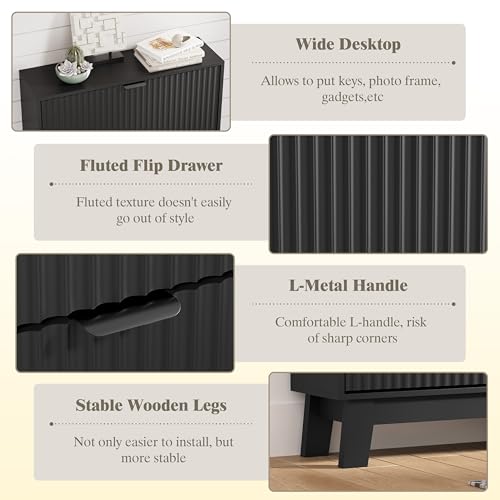 Shoe Cabinet Storage for Entryway with 3 Flip Drawers, Fluted Narrow Shoe Organizer with Wooden Legs, Freestanding Slim Shoe Storage Hidden Shoe Rack Organizer for Front Door Entrance, Hallway, Black - color: Black, size: 3 Drawer