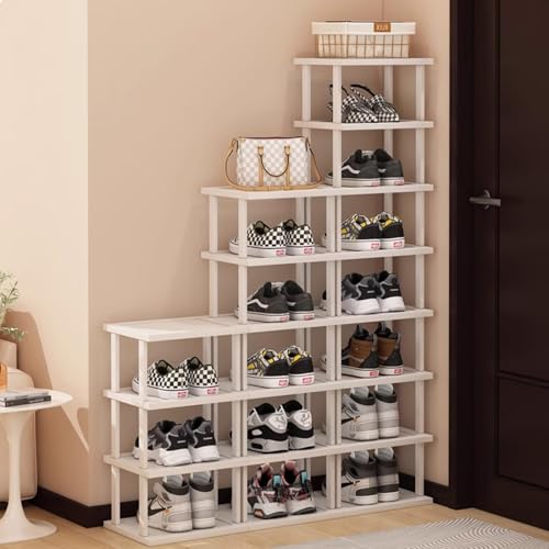 SAN HE Bamboo Shoe Rack 17 Tier- Vertical Shoe Rack for Small Spaces, Tall Narrow Shoe Rack Organizer for Closet Entryway Corner Garage and Bedroom,Skinny Shoe Shelf with Free Stackable DIY - color: White, size: 17-tier