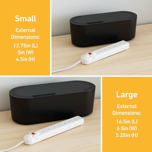 D-Line Cable Management Box, Power Strip Cover, Floor Outlet Hider, Desk Cord Organizer, Hide Extension Leads, 12.75" (L) x 5" (W) x 4.5" (H), for use with Power Strips up to 10.5in (L) - Small, Black - color: Black, size: Small