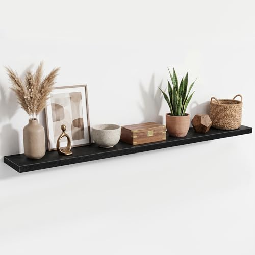 72 Inch Floating Shelves for Wall Set of 1,9.3" Deep Wall Shelves,Rustic Wood Wall Mounted Book Shelves with Invisible Brackets,Extra Long Floating Shelf for Living Room,Laundry Room,Bedroom,Black - color: Black, size: 72 Inch,Set of 1