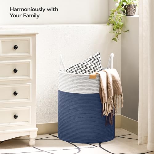 Nunsino Laundry Hamper 62L,Large Laundry Basket for Clothes,Decorative Storage Basket for Blankets,Cotton Rope Woven basket for bedroom,Navy Blue - color: Navy Blue, size: 62L/16.3Gal