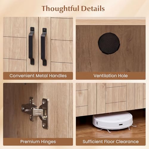 Giantex 5-Tier Shoe Storage Cabinet, Freestanding Wooden Entryway Cabinet w/Storage, 2 Doors, Removable Shelves, Shoes Rack Organizer w/Ventilation Hole for Hallway Closet Living Room (Natural Oak) - color: Natural Oak