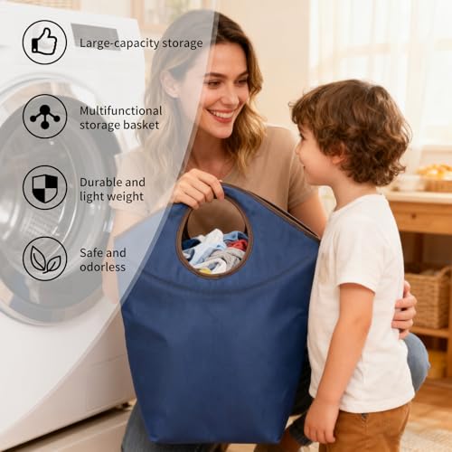 90L Foldable Laundry Basket with Soft Padded Handle, 22"x21"x12" Large Capacity Oxford Fabric Storage Hamper, Collapsible Portable Laundry Bag for Home Bedroom Dorm Travel and Outdoor - color: Blue, size: 22"L x 12"W x 21"H