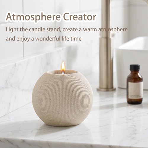 Bathroom Accessories Set, 5 PCS Sandstone Look Stripe Modern Bath Organizer with Soap Dispenser, Toothbrush Holder, Tumbler, Soap Dish, Candle Holder for Countertop Kitchen Sink (Beige) - color: Beige
