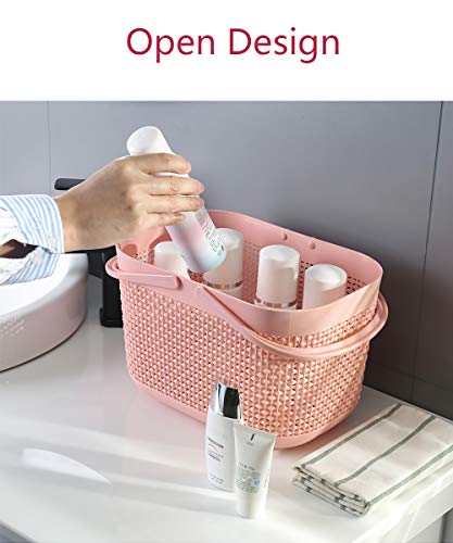 UUJOLY Plastic Organizer Storage Baskets with Handles, Shower Caddy Bins Organizer for Bathroom and kitchen (Pink) - color: Pink, size: 1 Pack